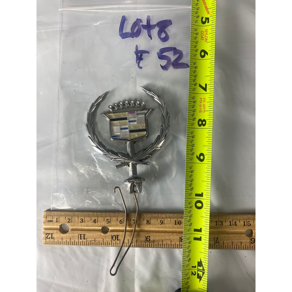Vintage Cadillac Crest and Wreath Hood Ornament Chrome Spring Loaded Emblem